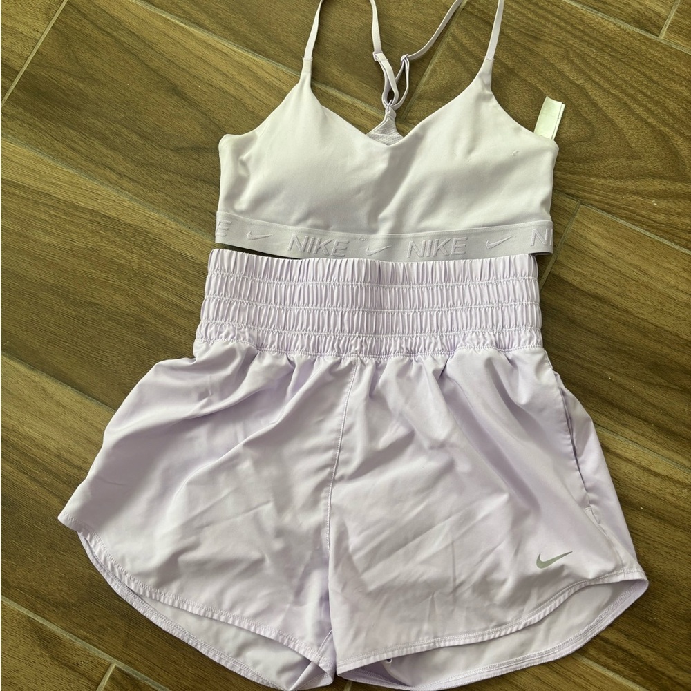 Nike- high waist shorts w/ matching sports bra in Light Purple